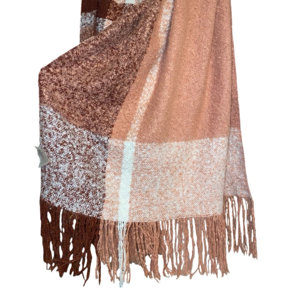 Cozy Large Scarf Wrap in Pink Blush Hues with Fringe - Picture 3 of 9